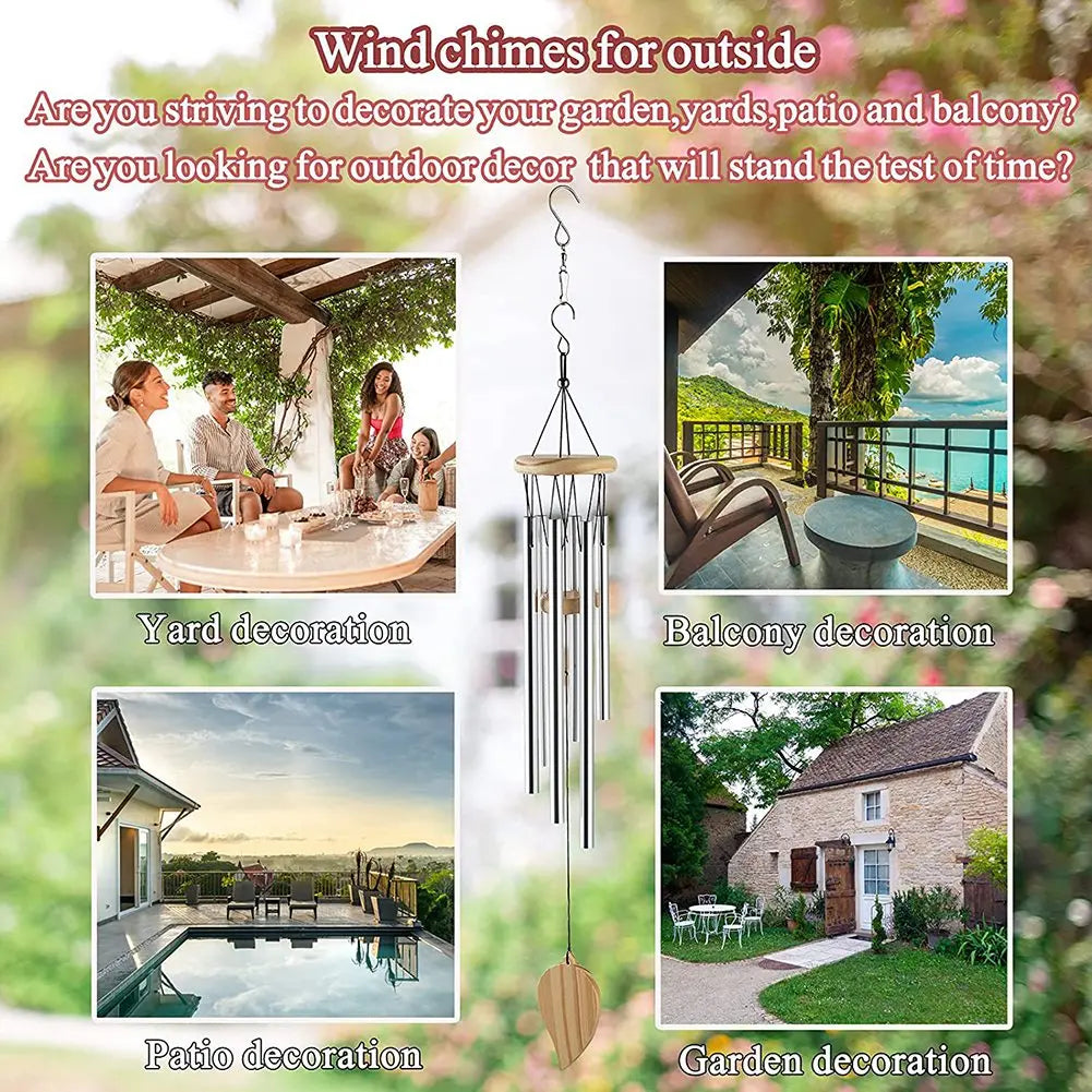 2025 Trend Wind Chimes Outdoor, Memorial Wind Chimes With Hook And 6 Tubes, Wooden Wind Chime Decor For Home, Garden, Patio