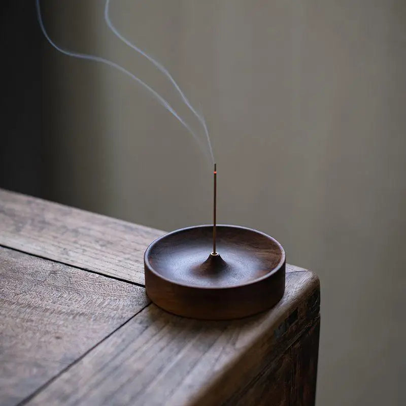 SI1pc new Incense Stick Handmade Tea Ceremony Round Incense Burner Agarwood Tray Holder North American Black Walnut Solid Wood