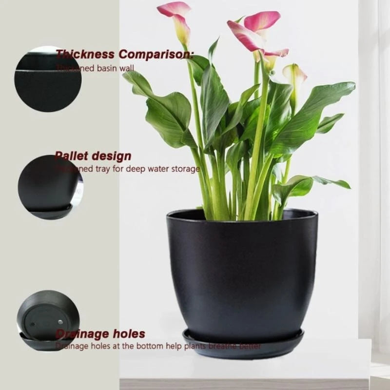 Classical Black Flower Pot For Indoor And Outdoor Plant Lovers Desktop Ornament