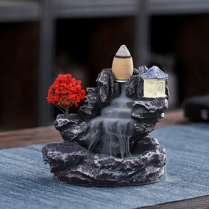 Backflow Incense Holder Waterfall Incense Burner Home Decor Aromatherapy Ornament Incense Cones with Backflow Incense Cones