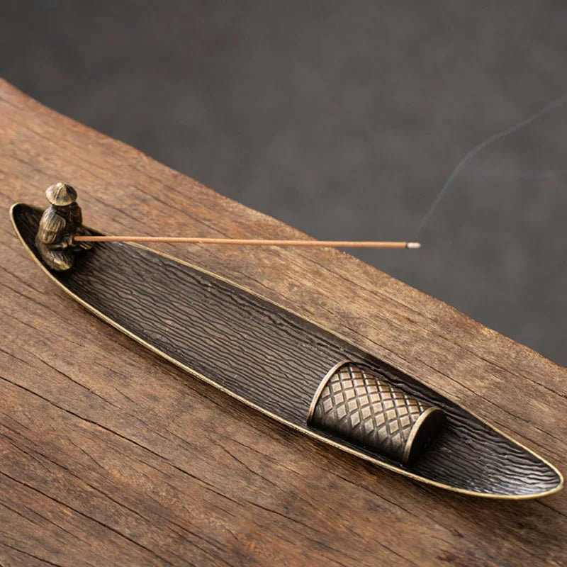 Boat Old Men Fishing Incense Stick Creative Leafs Censer Incense Holder Aromatherapy Ornament Home Indoor Incense Burner