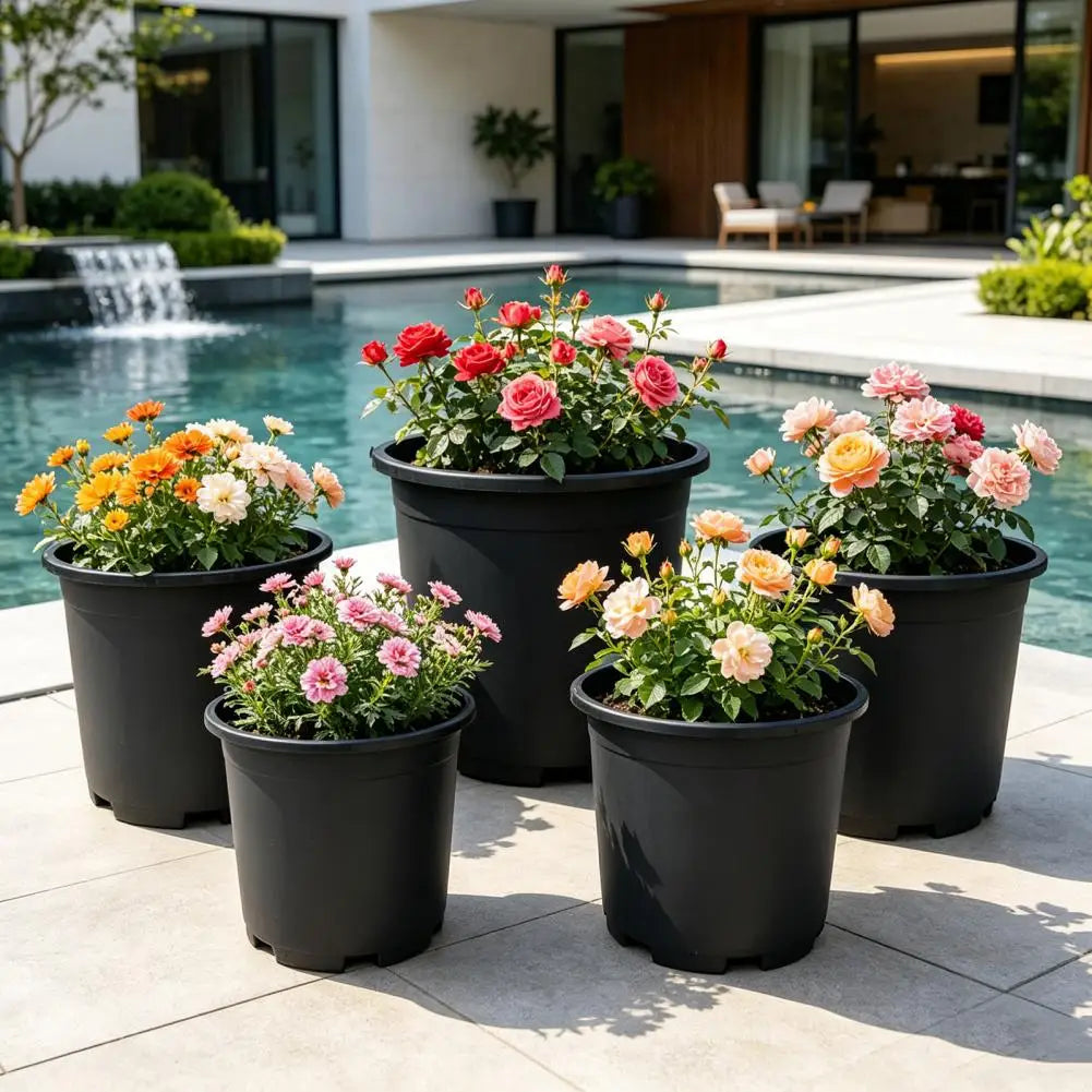Indoor Plant Pot Black Plastic Flowerpot Planter with Drainage Holes Reinforced Rim Nursery Container Gallon Planter Pot