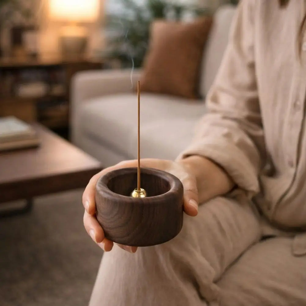 Creative Retro Wooden Incense Holder Round Sturdy Incense Stick Burner Handmade Incense Base Meditation