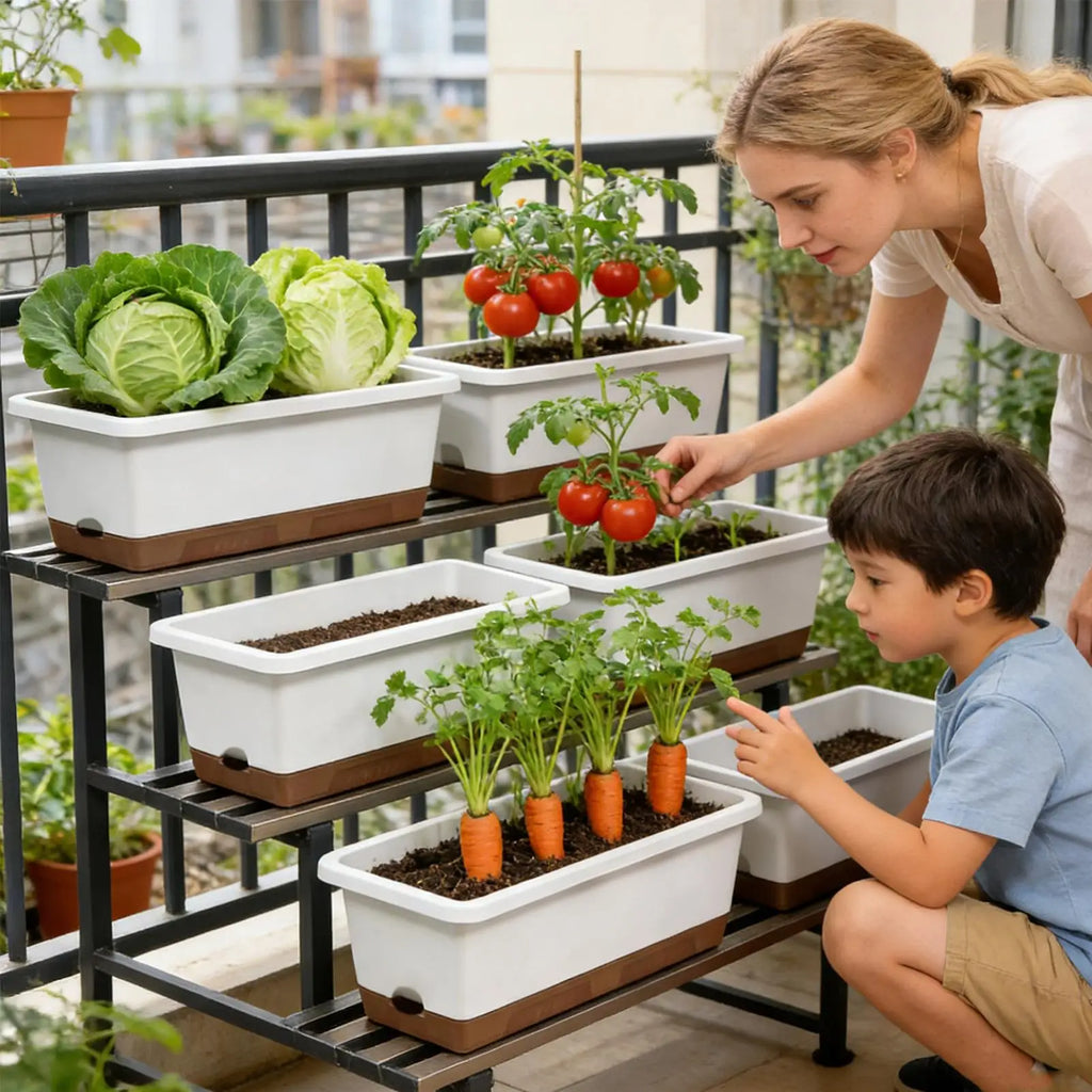 Self-watering planter for indoor and balcony vegetable growing, Suitable for cuttings, seedlings, herbs, African violets