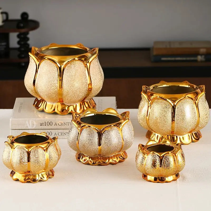 Buddhism Incense Burner Golden Ceramic Incense Sticks Holder Religious Items Lotus Decoration 4" 5" 6" 7" 8"