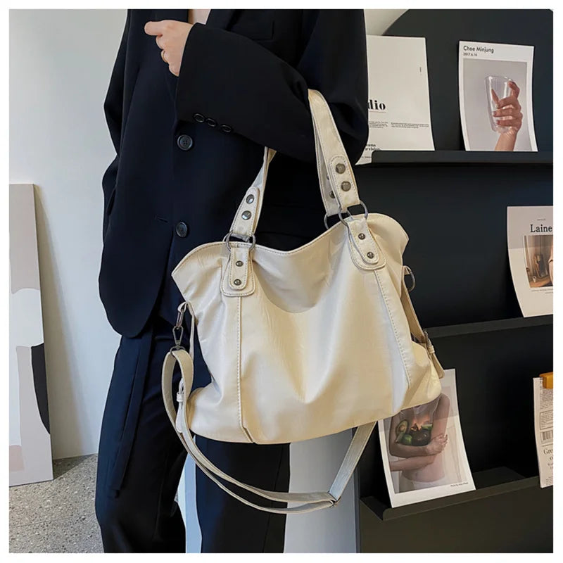 Big Black Shoulder Bags for Women Large Hobo Shopper Bag Solid Color Quality Soft Leather Crossbody Handbag Lady Travel Tote Bag
