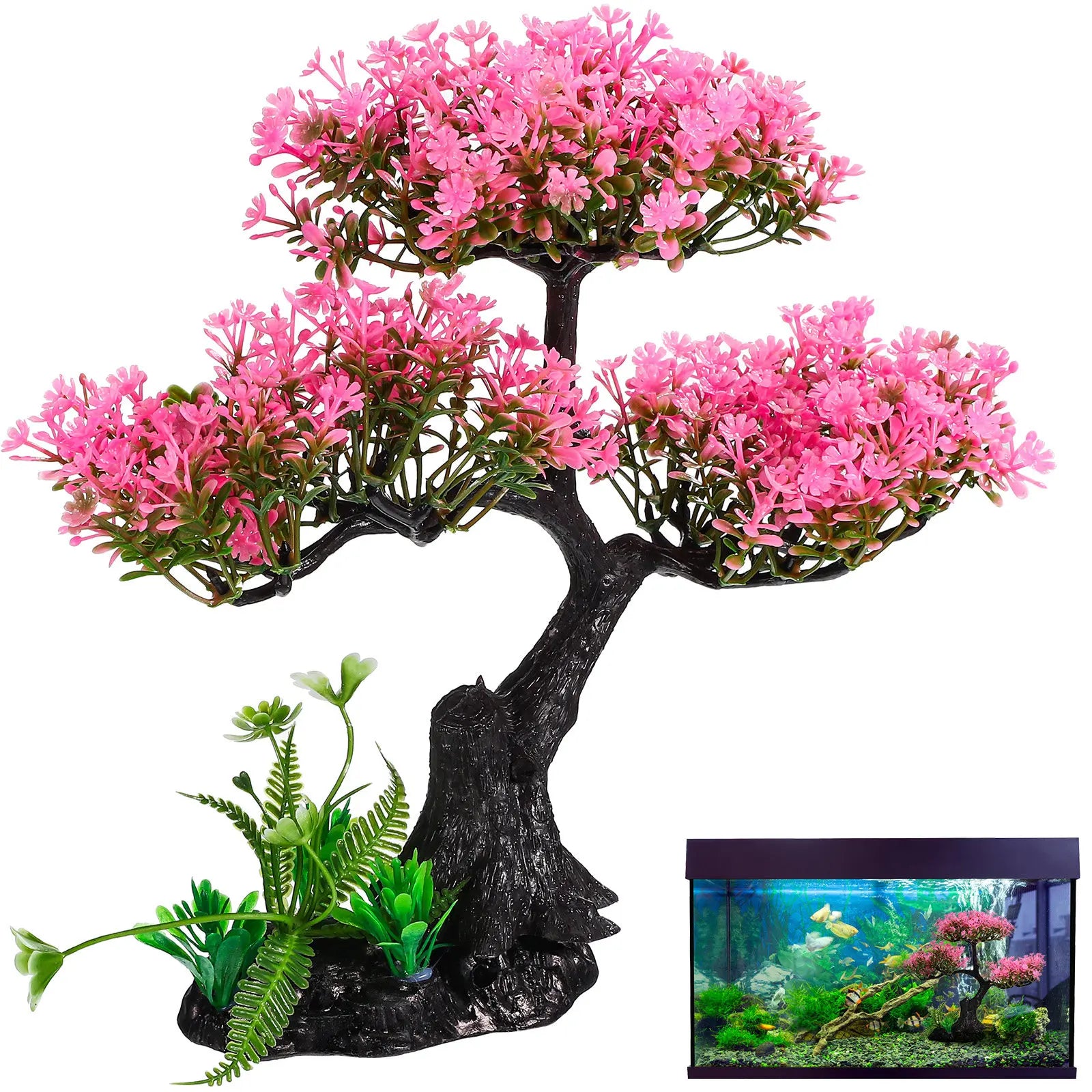 Artificial Plants Indoor Aquarium Decoration Fish Tank Cherry Blossom Fake Colored Accessories for Small Tree Real