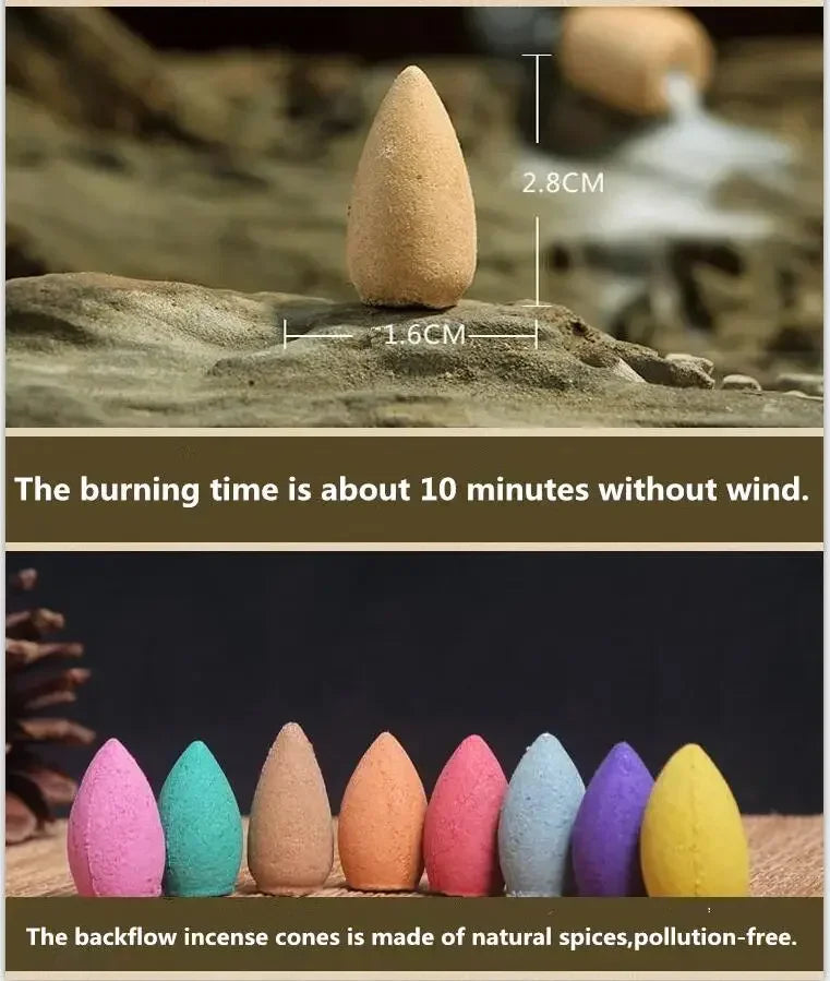 Free 20Pcs Incense cones Creative Home Decor Backflow Stick Incense Burner Ceramic Censer Home Decoration Use In Home Teahouse