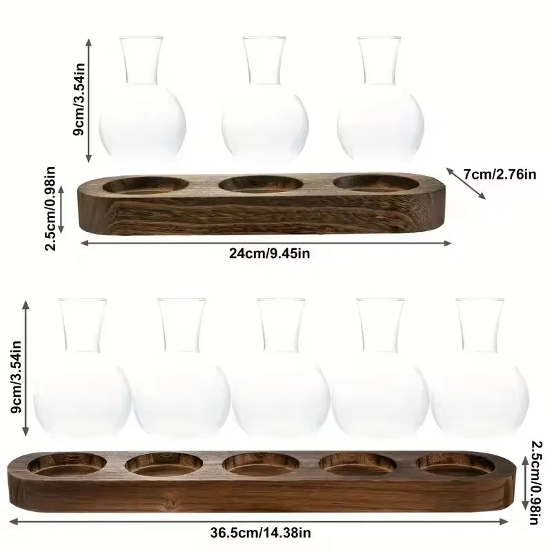 Glass Terrarium for Plants with Wooden Tray – For indoor propagation hydroponic vase，Desktop Home Office Decoration