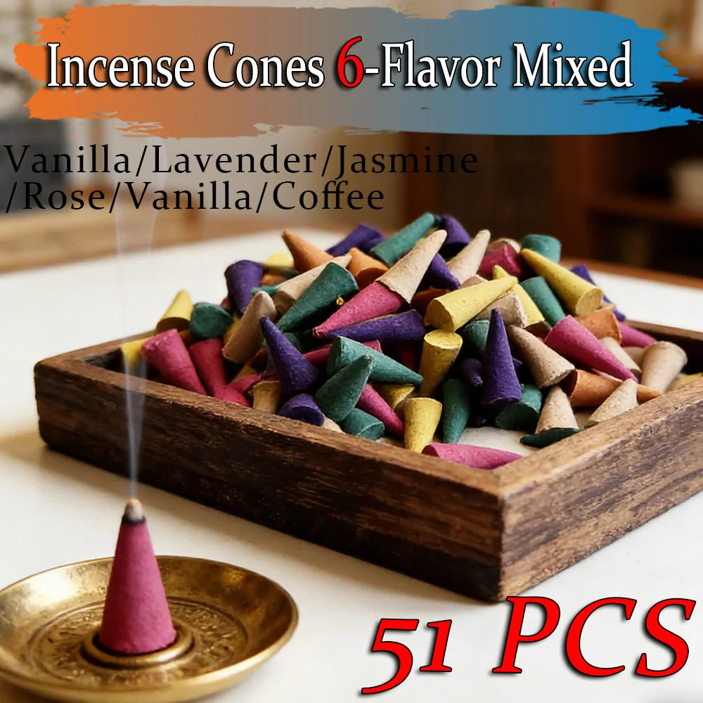 High-Quality Natural Incense Sticks, 2.7cm Tall Cones, with Scents of Vanilla, Coffee, Jasmine, Mint, Lavender, Rose, Etc., Rich in Fragrance, Burn for a Long Time, Creating an Aesthetic Smoke Effect, Suitable for Purifying t
