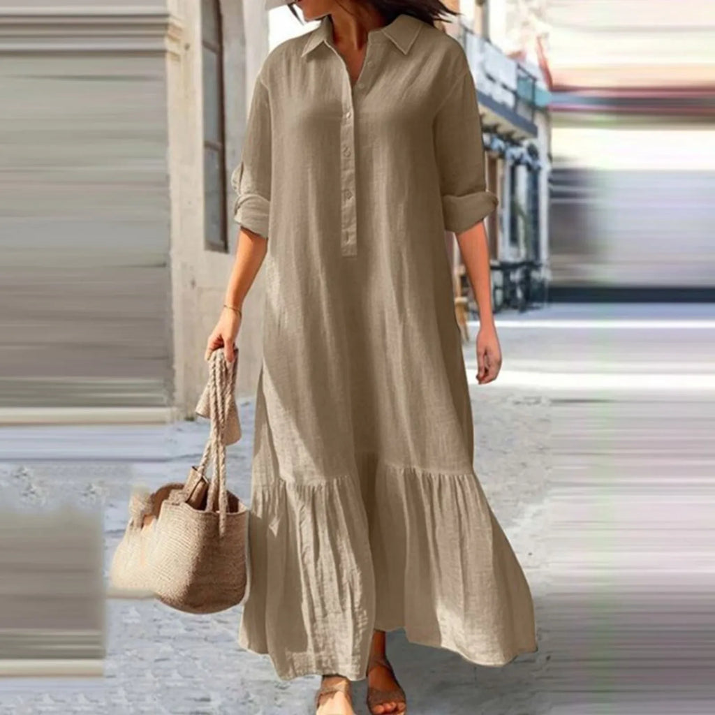 2024 Summer Cotton Linen Women Dress Black Loose Long Sleeve Shirt Dresses Female Summer Casual Oversize Elegant Clothes Ladies