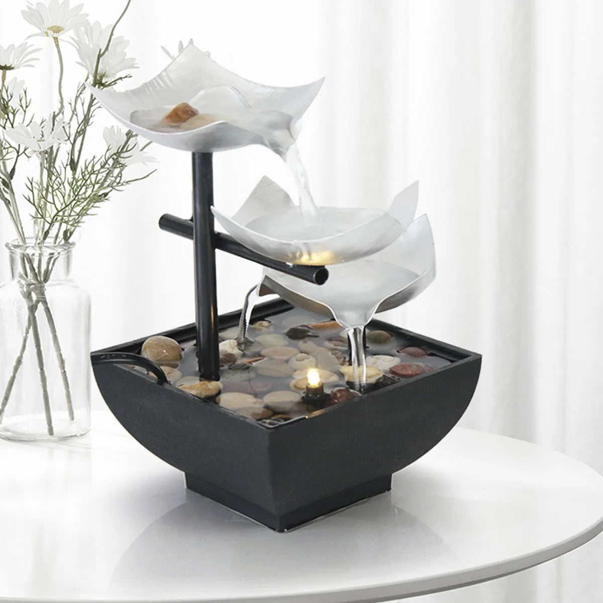 Home decoration Tabletop Water Fountain（plug-EU）Basin  River Rocks Relaxation Office Living Room Bedroom Décor 8.46 inch Tall