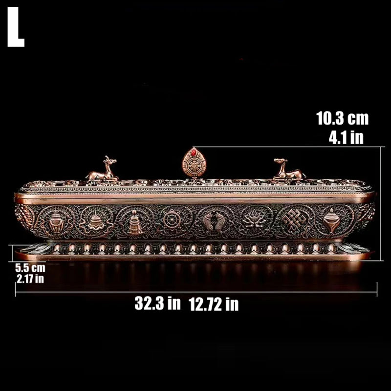 Sanskrit Incense Stick Burner Alloy Buddhist Tibetan Indoor Golden Meditation Engraving Temples Smoke Supply Furnace Ornaments