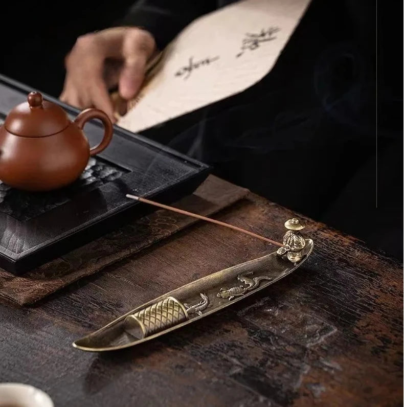 Boat Old Men Fishing Incense Stick Creative Leafs Censer Incense Holder Aromatherapy Ornament Home Indoor Incense Burner