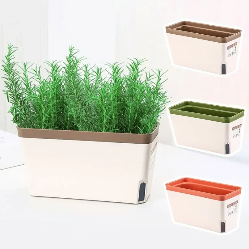 Modern Stylish Double Layer Flower Pot Rectangular Indoor Flower Planter Box Self Watering Plant Pot Hydroponics Planter