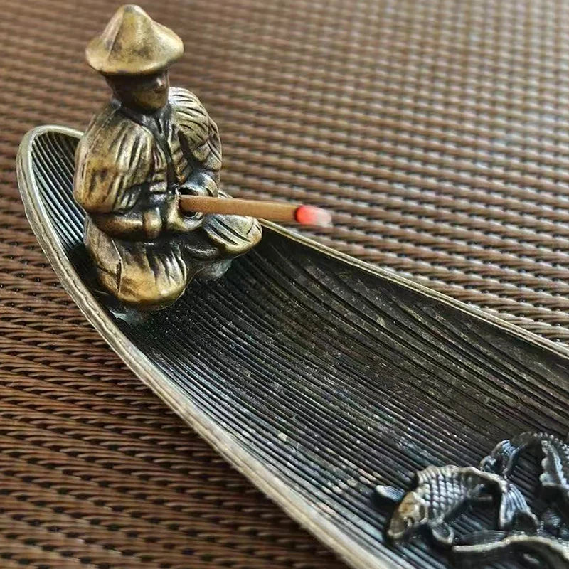 Boat Old Men Fishing Incense Stick Creative Leafs Censer Incense Holder Aromatherapy Ornament Home Indoor Incense Burner