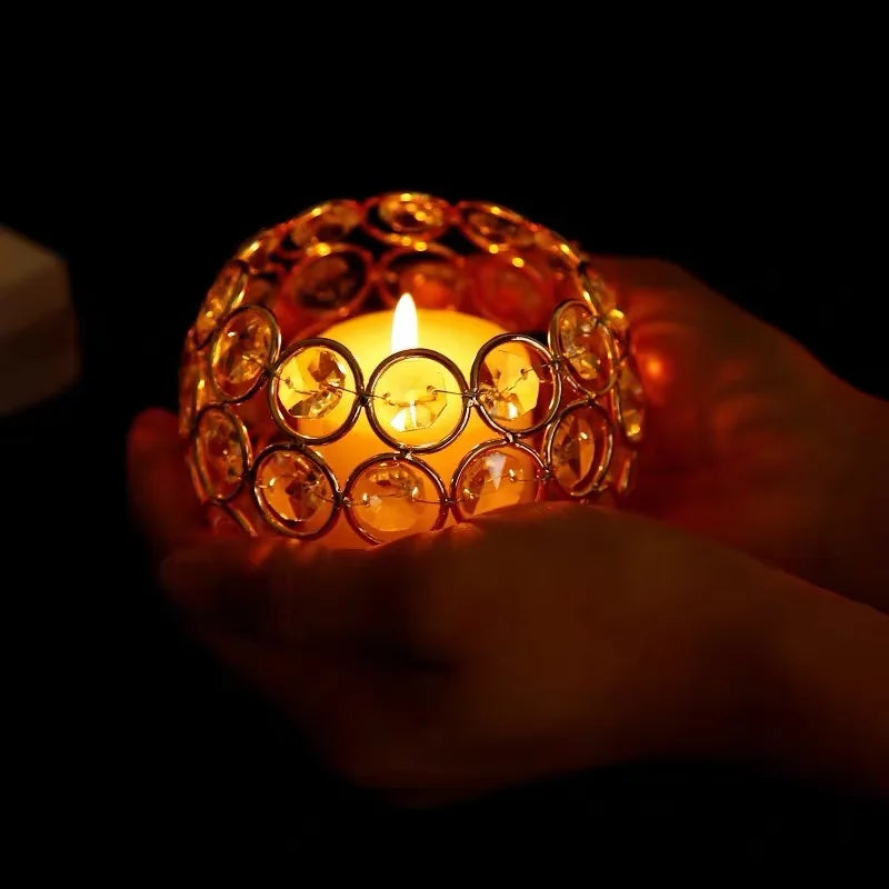 Gold Crystal Candle Holder Table Decorations for Honey Candles Holders Weddings Decoration Tea lights Holder Bases for Candle