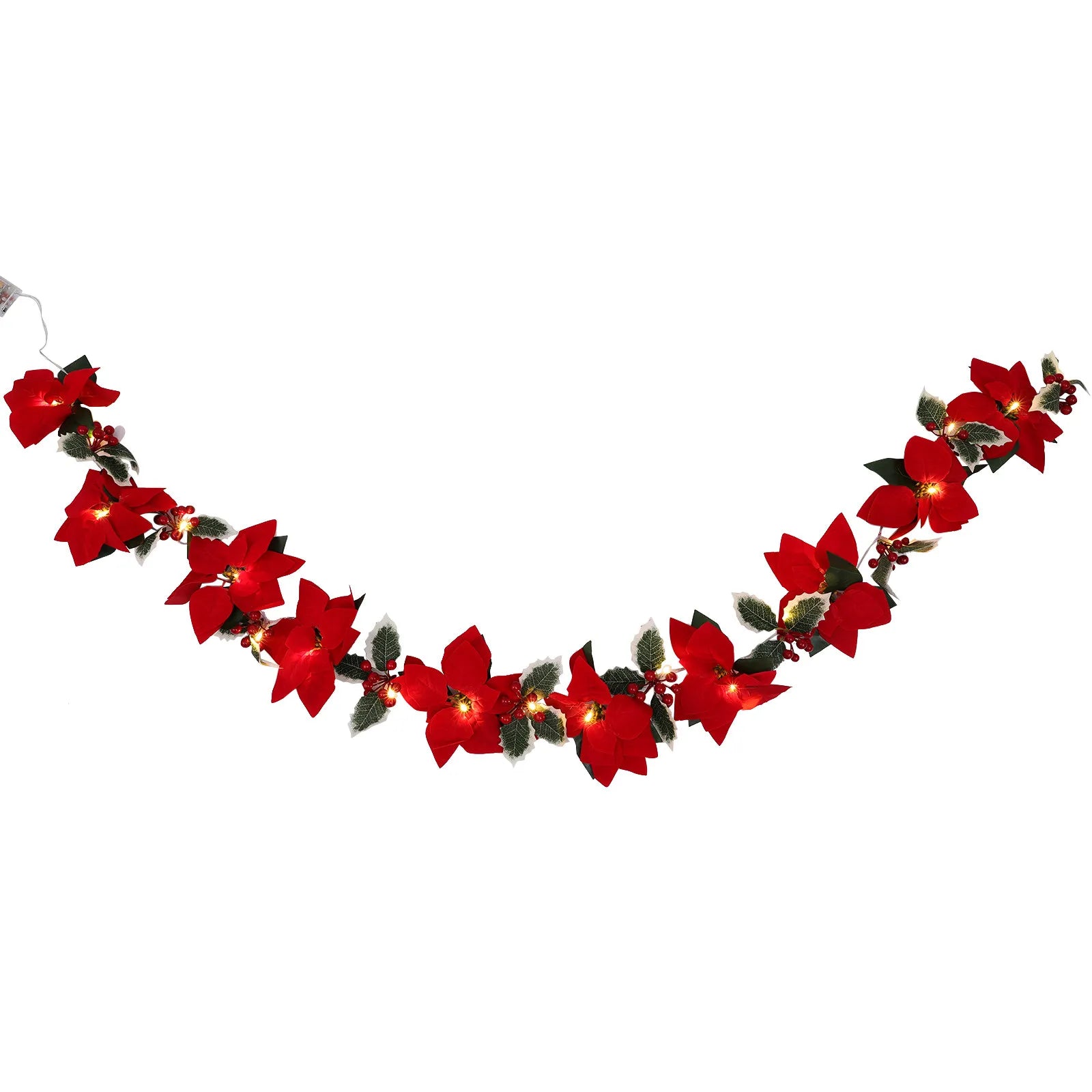 Artificial Red Flowers Wreath Light String Outdoor Indoor Decorative Garland Lamp for Christmas Party Festival Door Hanging