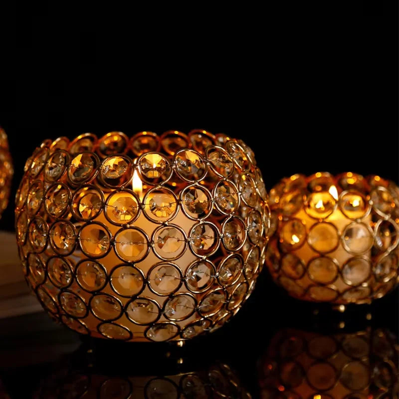 Gold Crystal Candle Holder Table Decorations for Honey Candles Holders Weddings Decoration Tea lights Holder Bases for Candle