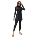 Woman Swim Dress Long Sleeve Black Swimwear Dress Gold Floral Print Swimming Dress Full Body Coverage Modest Swim Dress High