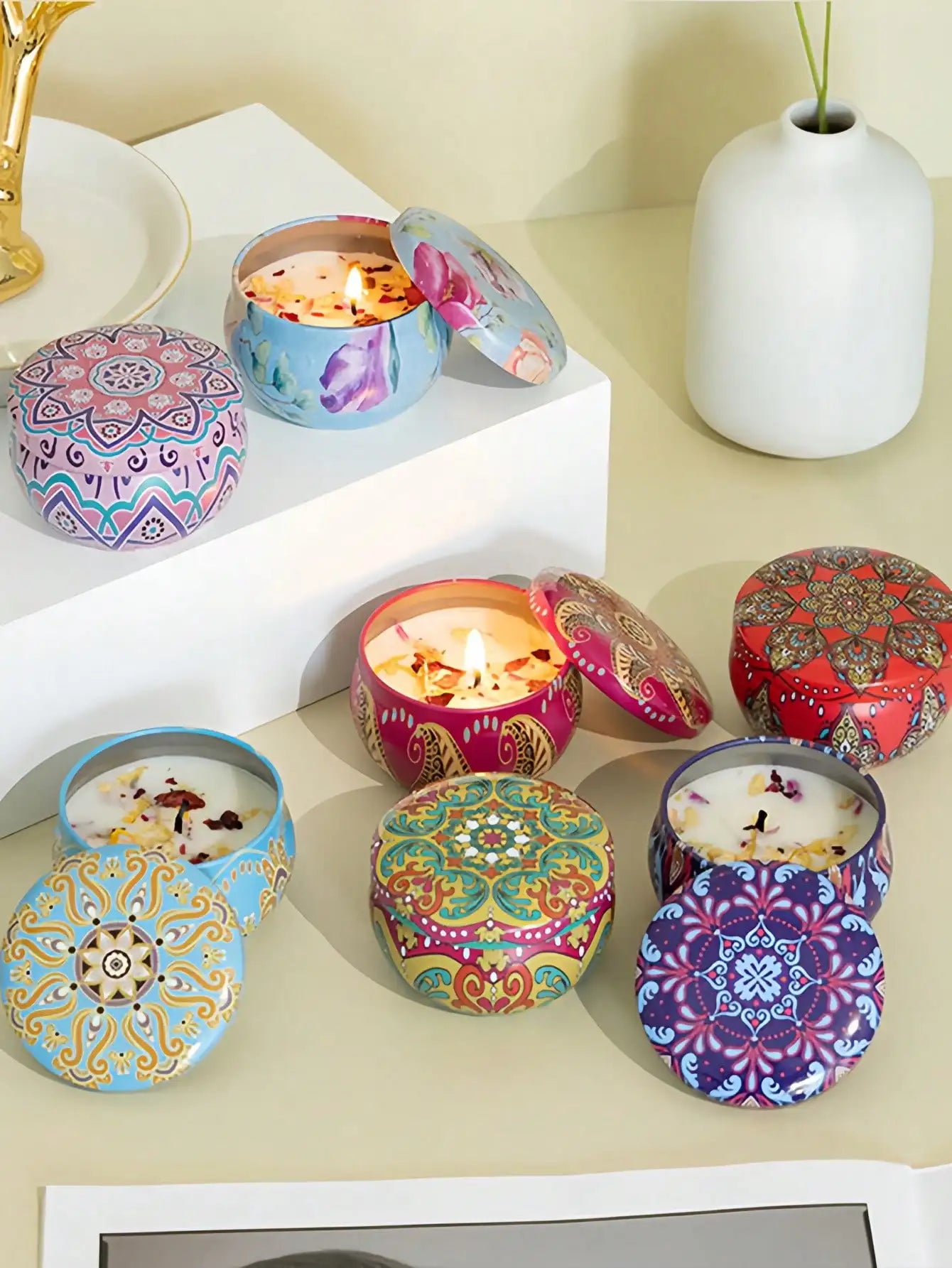 4 cans/set of hot melt wax aromatherapy set, homemade soy candle cup, flower candles for wedding and holiday decoration