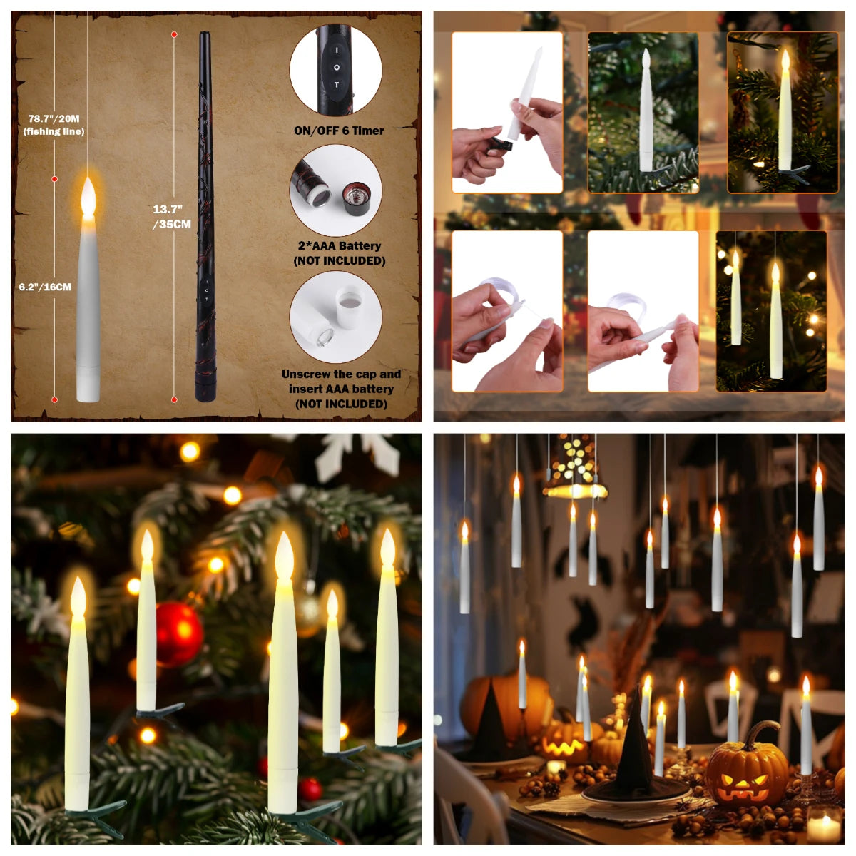 10/20/30Pc LED Flameless Flickering 12CM Taper Clip-On Candles Drip Timer Remote Control Cordless Christmas Tree Holiday Decor