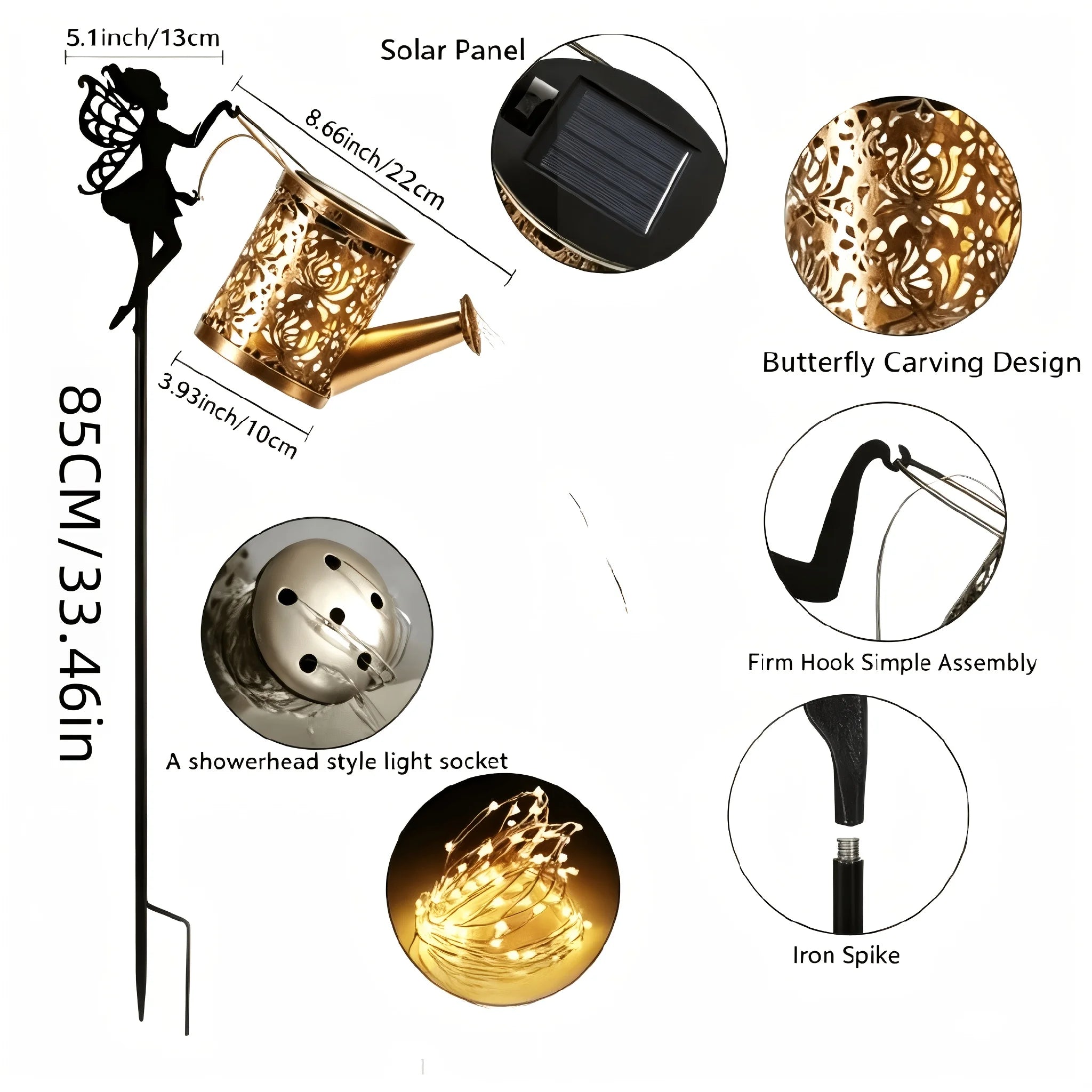 2pcs Solar Watering Can Lights, IP65, Hanging Solar Waterfall Lights, Festival Decorations, Outdoor Holiday Ornaments, Solar Watering Can Lamp with String Lights, Ground Plug Solar Garden Lawn Lights, Perfect for Christmas Gifts