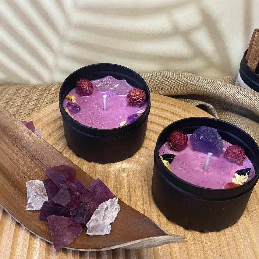 8OZ Crystal Candle Wholesale Tin Can Vanilla Scented Candles In Jars Real Herbs Crystal Candles Home Decoration Lily Rose