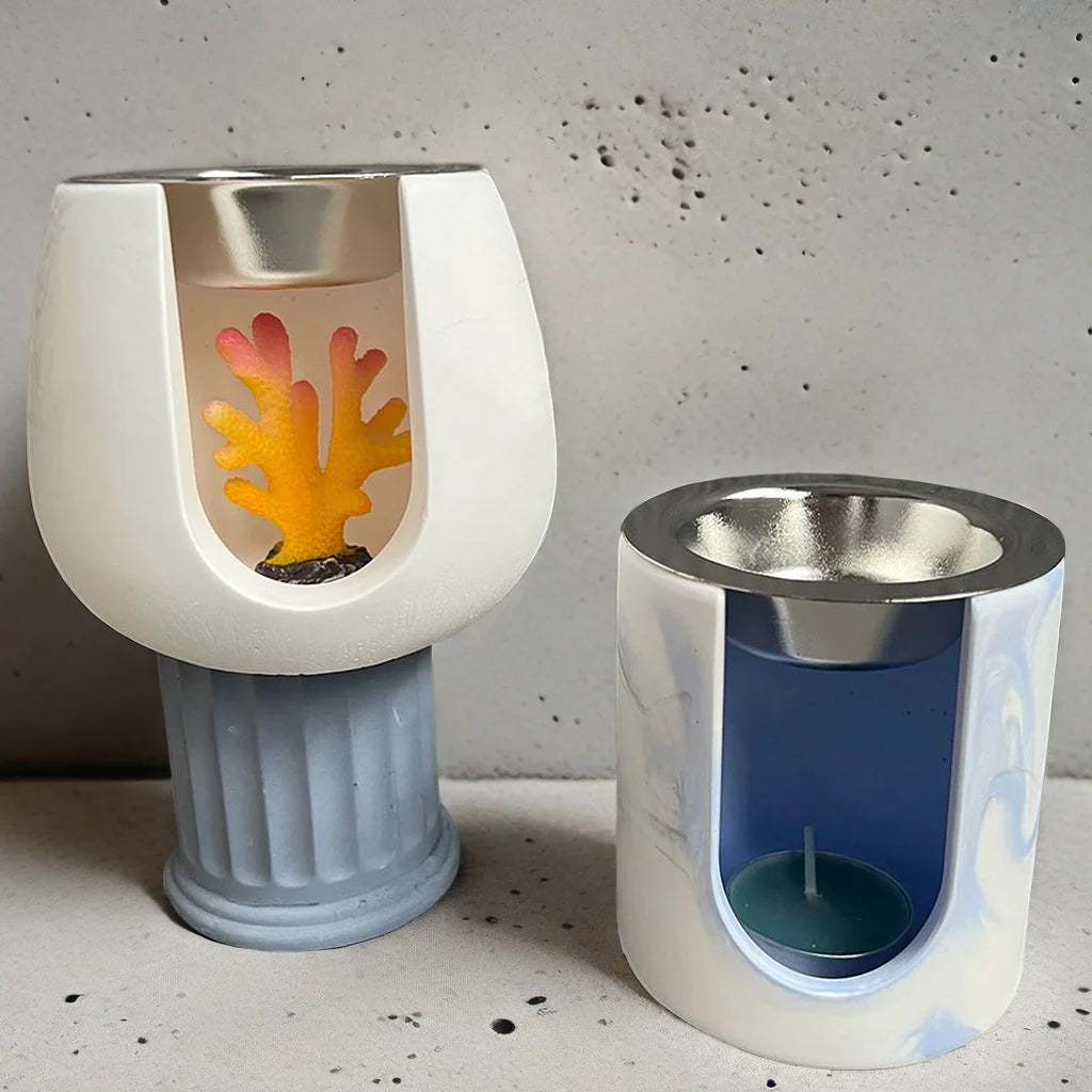 Heating Aroma Candle Holder Concrete Silicone Mold Round Melted Wax Furnace Diffusing Gypsum Hydroponic Test Tube Planters Mould