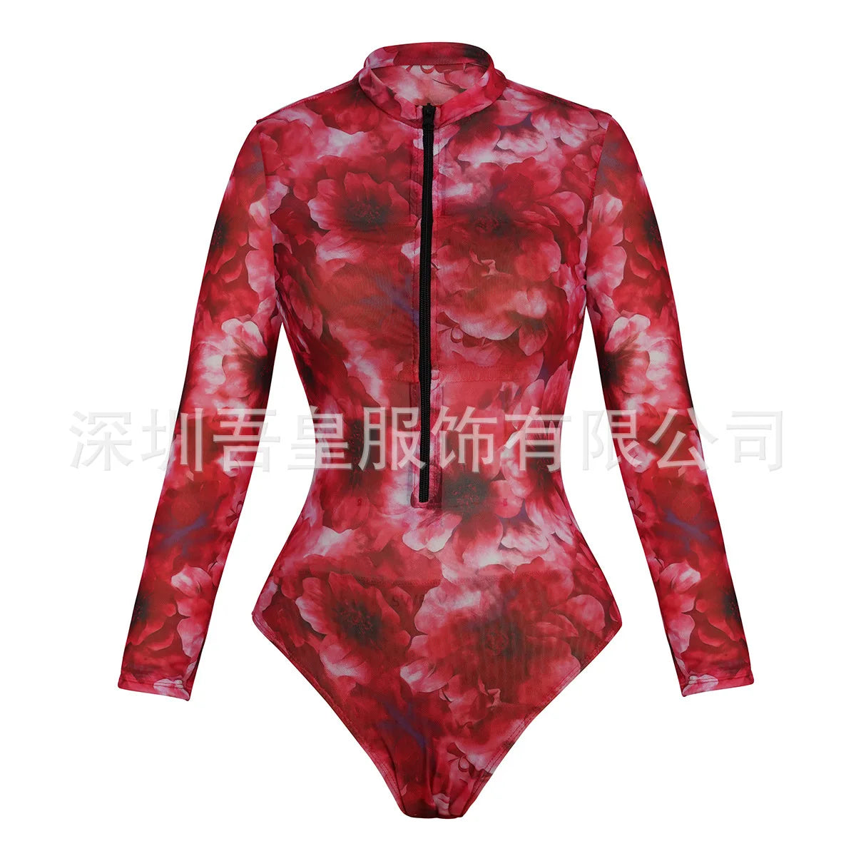 One Piece Swimsuit Women Long Sleeve Swimwear Pants UPF 50+ Quick-Dry Beachwear with Front Zipper New Print Beach Bathing Suit