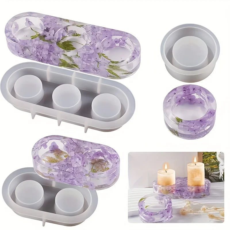 1/2/3 Hole DIY Crystal Epoxy Plastic Resin Mold Porous Round Aromatherapy Gypsum Candle Holder Ornament Silicone Mold