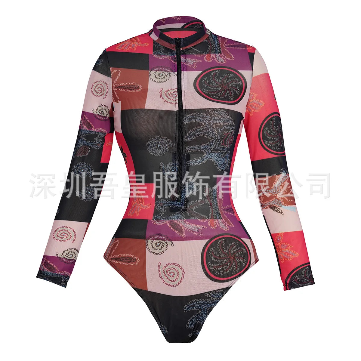 One Piece Swimsuit Women Long Sleeve Swimwear Pants UPF 50+ Quick-Dry Beachwear with Front Zipper New Print Beach Bathing Suit