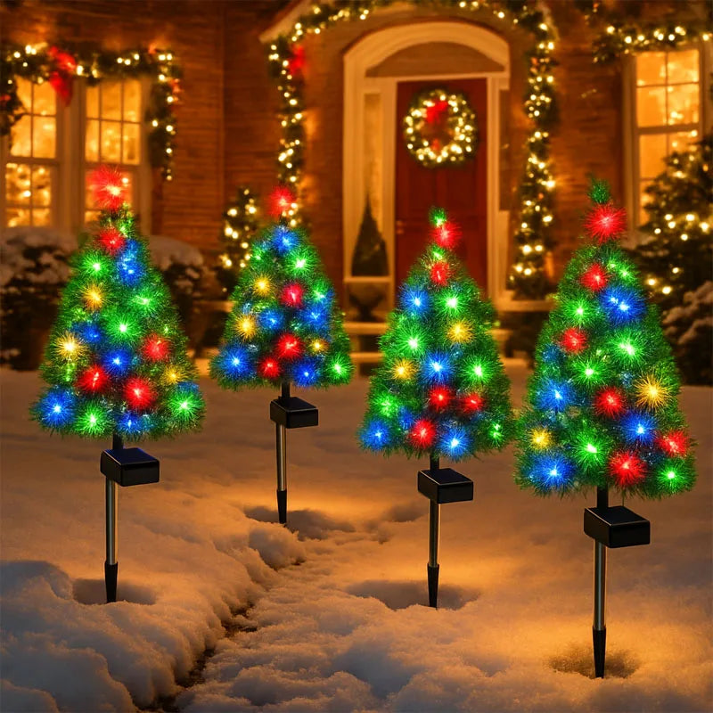 Solar Powered Colorful Christmas Tree Lights Outdoor Garden Yard Lawn Decoration Festive String Lamp Holiday Ambient Lighting