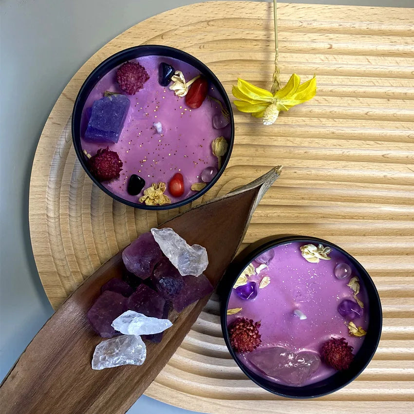 8OZ Crystal Candle Wholesale Tin Can Vanilla Scented Candles In Jars Real Herbs Crystal Candles Home Decoration Lily Rose