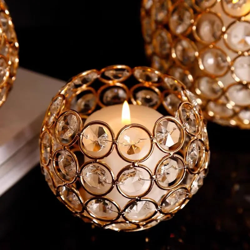 Gold Crystal Candle Holder Table Decorations for Honey Candles Holders Weddings Decoration Tea lights Holder Bases for Candle