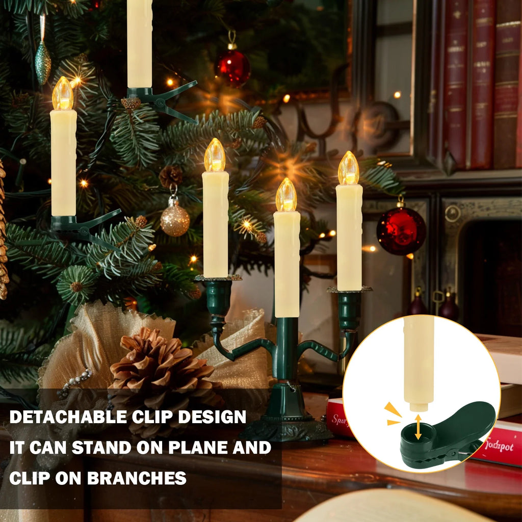 10/20/30Pc LED Flameless Flickering 12CM Taper Clip-On Candles Drip Timer Remote Control Cordless Christmas Tree Holiday Decor